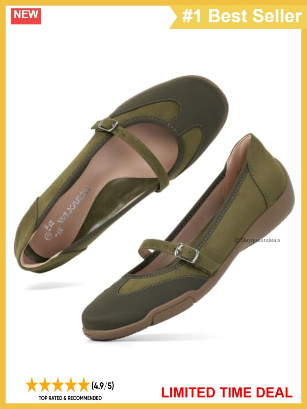Women's Mary Jane Flats Faux Suede Arch Cushion Buckle Casual Shoes